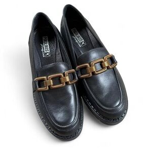 Black Loafers with Gold Chain Detail